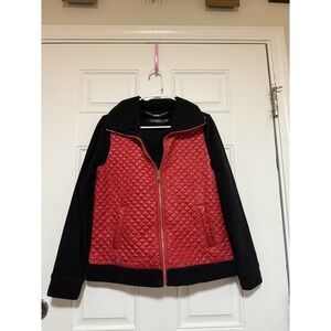 Lauren‎ Ralph Lauren Jacket PS Quilted Red Black Fleece Full Zip Pockets Womens